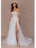 Sweetheart Neck Ivory Lace Tulle High Slit Sexy Wedding Dress